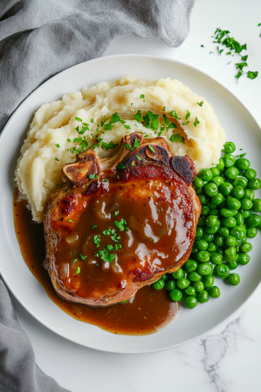 milk-braised-pork-chops-with-mashed-potatoes-and-gravy