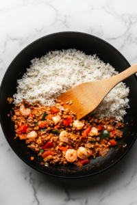 mixing-in-the-rice-to-absorb-the-savory-jambalaya-sauce