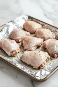 Pat the chicken thighs dry and arrange them
