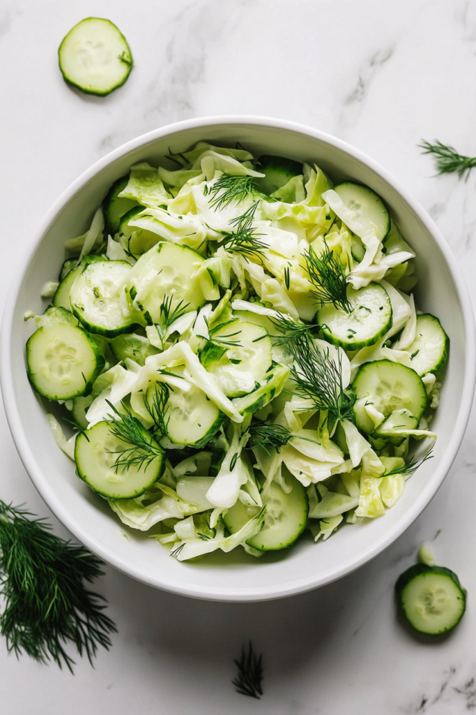 This image shows the finished salad being served in a bowl, ready to be enjoyed as a refreshing, healthy dish.
