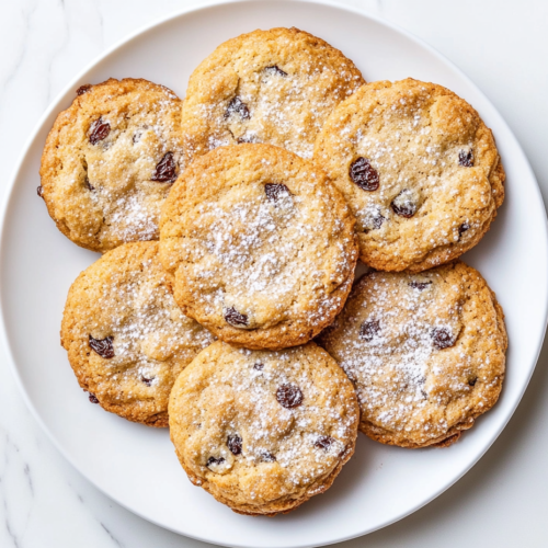 This image shows a beautifully plated soul cake on a white round plate, topped with a light dusting of powdered sugar, accompanied by brown resin-infused cookies, showcasing an elegant and indulgent dessert presentation.