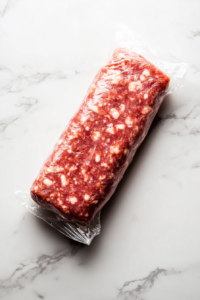 This image shows sausage logs neatly wrapped in plastic wrap, ensuring they hold their shape before being used in the pastry.