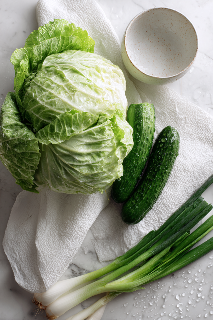 cleaning-and-drying-vegetables-for-salad-prep-white-paper-towels