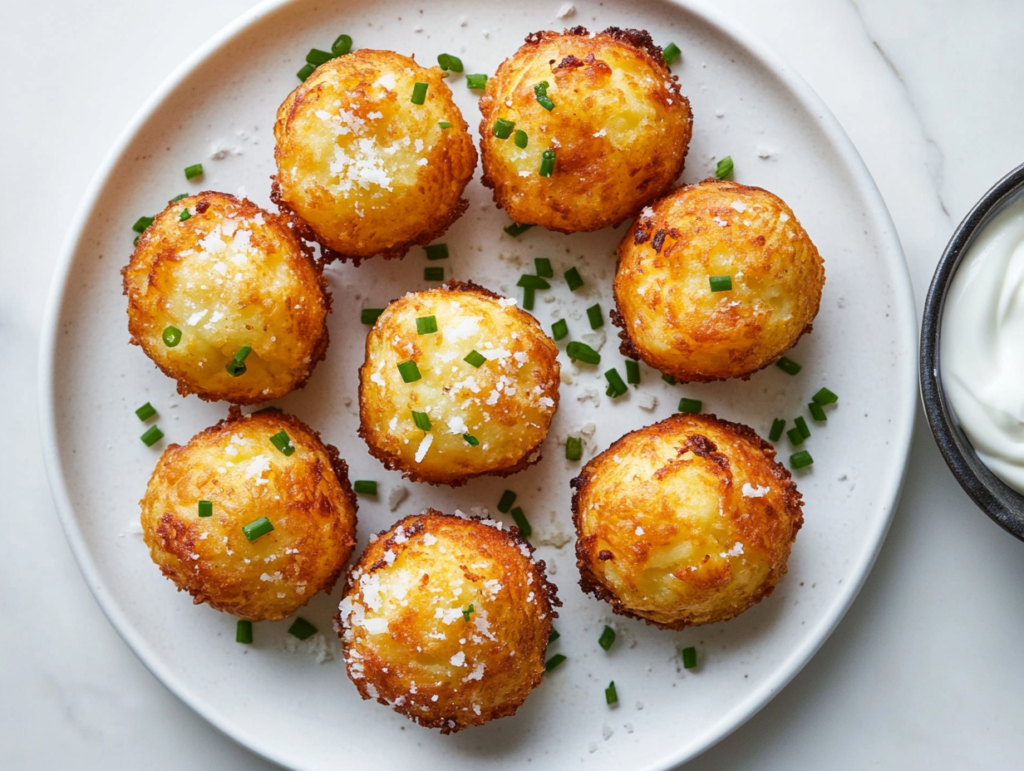 golden-crispy-mashed-potato-puffs-on-white-plate-topped-with-green-onions