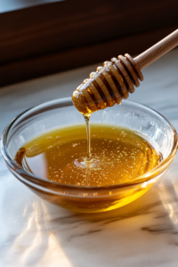 This image shows a small bowl of honey-water mixture being stirred together, creating a sweet glaze that will enhance the flavor of the smoked salmon.