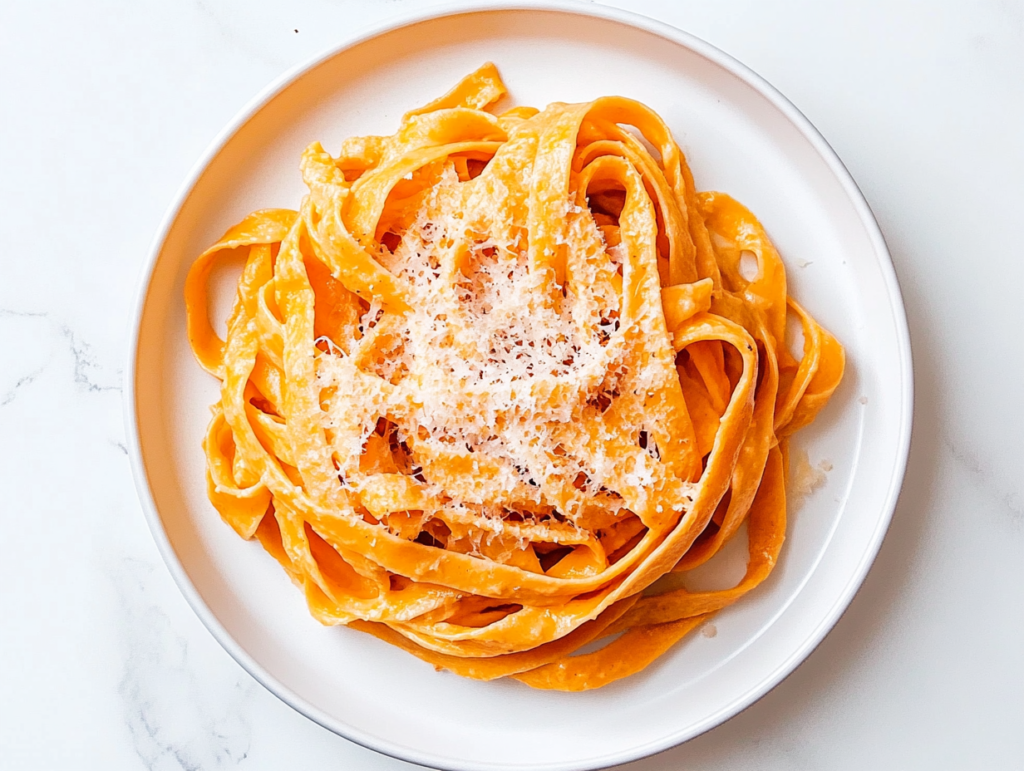 This image shows the final dish plated and garnished with more Parmesan and herbs, ready to be enjoyed.