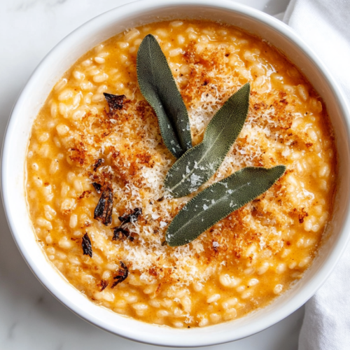 pumpkin-risotto-in-a-round-white-bowl-light-orange-in-colour-topped-with-fresh-green-herbs