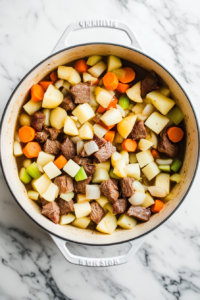 adding-final-layer-of-vegetables-to-irish-stew-in-dutch-oven