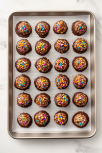 This image shows a plate of finished Butterfinger Balls arranged in a neat circular pattern on a clean white plate.