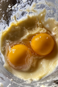 This image shows vanilla extract being stirred into the cake batter, adding sweet and aromatic flavor to the mix.