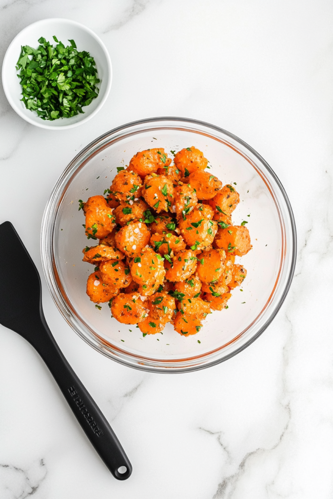 garnishing-roasted-carrots-with-fresh-cilantro-before-serving-on-a-white-plate