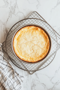 This image shows the golden crust cooling in the springform pan after being baked for 10 minutes.