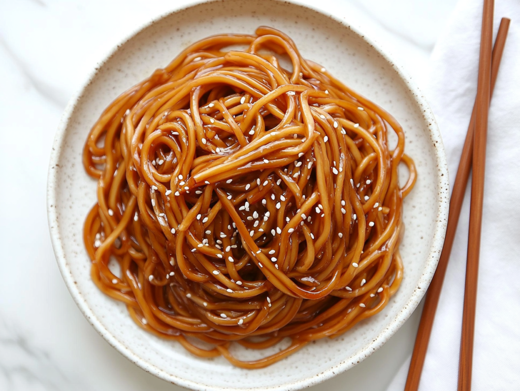hibachi-noodles-tossed-in-spicy-sauce-served-in-four-bowls-topped-with-white-sesame-seeds-2