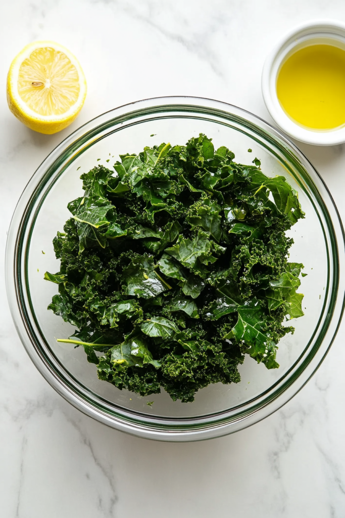 kale-oil-lemon-glass-bowl-marble-top-down