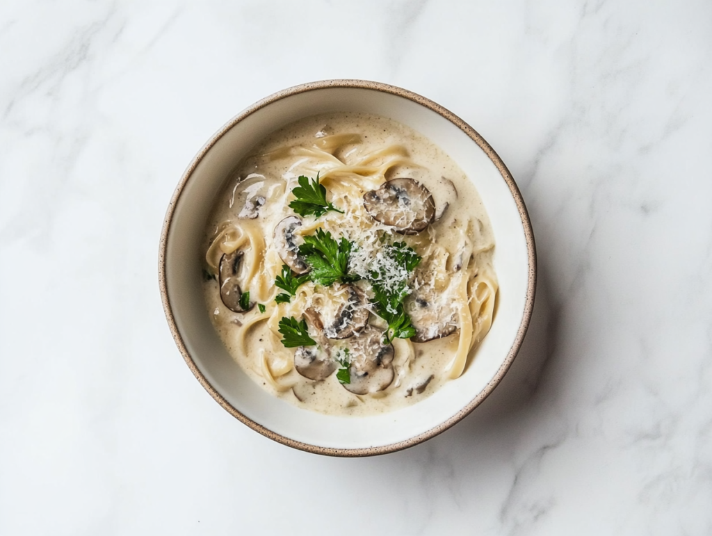 mushroom-alfredo-in-creamy-white-sauce-served-in-a-ceramic-bowl-topped-with-fresh-cilantro