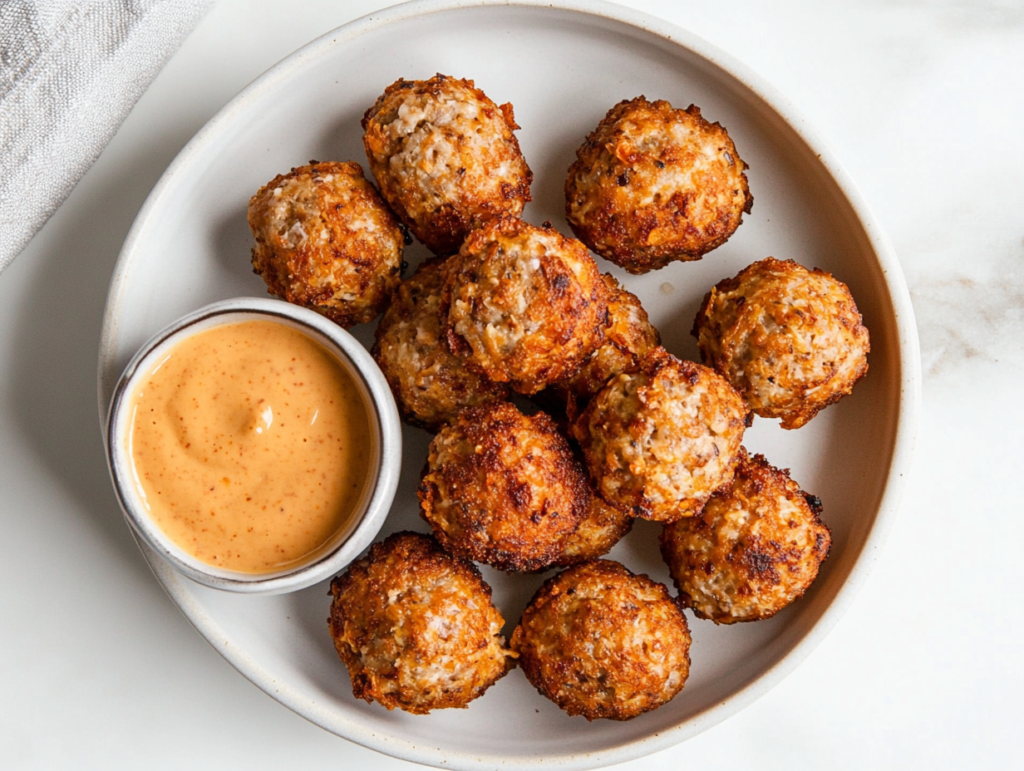 sausage-balls-without-bisquick-crispy-golden-brown-with-a-crumb-coating-served-with-a-dip-in-a-small-white-bowl-2