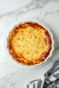 This image shows the finished flan sliced and plated, optionally dusted with cinnamon sugar for a warm, spiced finish.