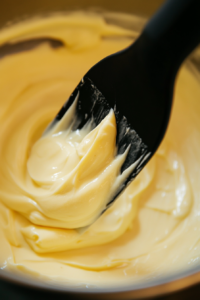 smooth-lemon-cheesecake-filling-being-spread-over-biscuit-crust-in-tin-before-refrigeration