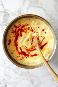 swirling-bright-red-hot-sauce-into-silky-cheese-sauce-over-white-marble