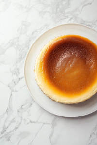 the-japanese-cheesecake-being-flipped-onto-a-plate-dusted-with-powdered-sugar
