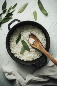 toasting-arborio-rice-in-pan-and-pouring-in-white-wine-for-risotto-base