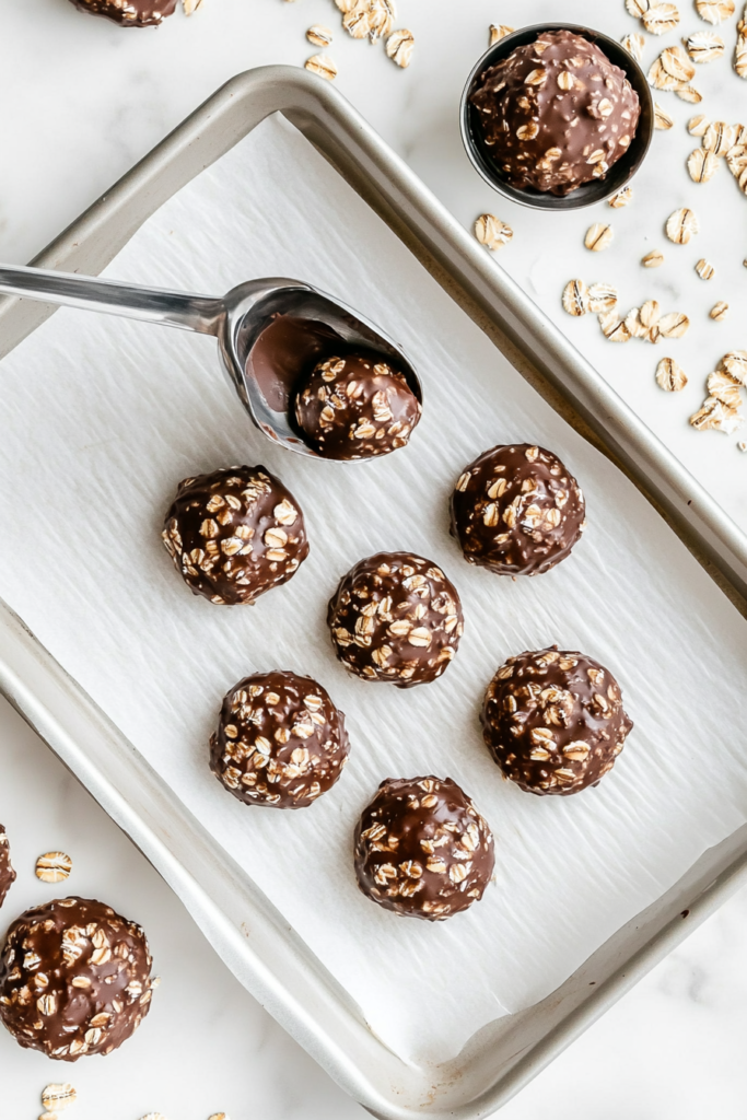 scooping-the-no-bake-cookie-dough-onto-parchment-paper-5558201-683x1024