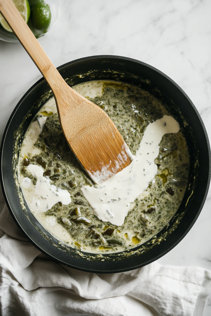 stirring-cream-lime-juice-and-honey-into-the-poblano-sauce-for-chicken-poblano-9582299-683x1024