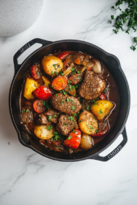 black-dutch-oven-with-cooked-vegetables-on-white-marble-countertop