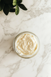 buffalo-mayo-in-clear-glass-bowl-on-white-marble