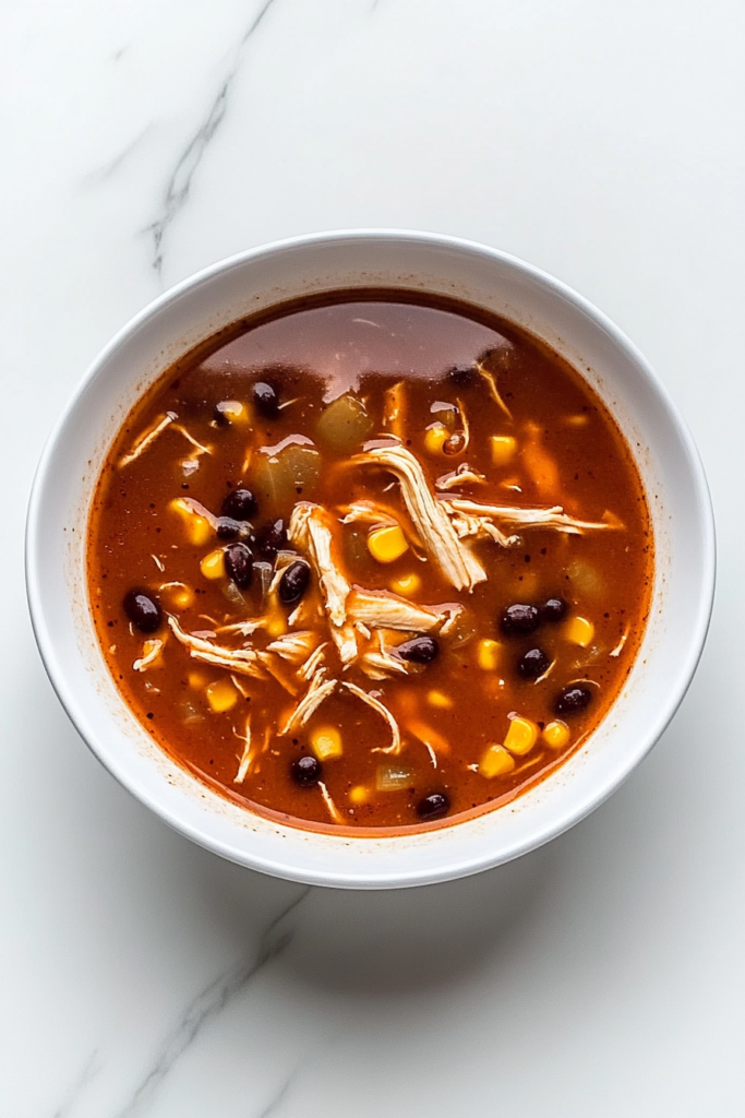 chicken-enchilada-soup-in-white-ceramic-bowl-on-marble