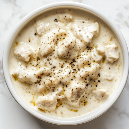 creamy-keto-chicken-alfredo-in-round-white-ceramic-bowl-on-white-marble