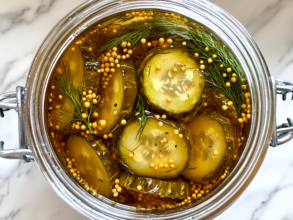 cucumber-pickles-in-jar-on-white-marble