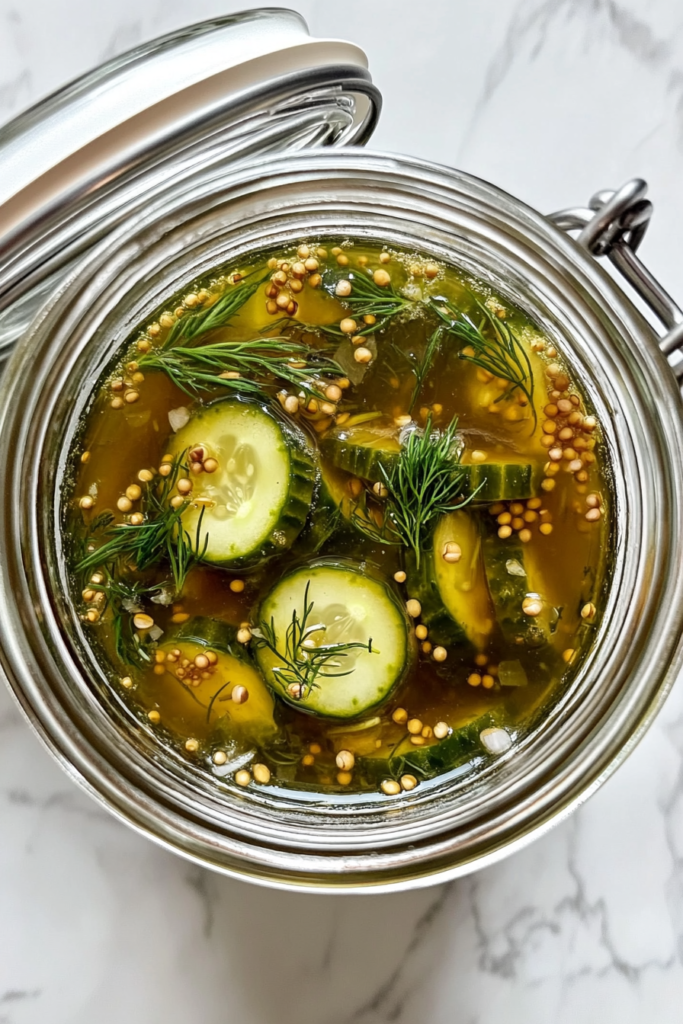 cucumber-pickles-in-jar-refrigerating-on-white-marble