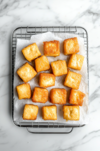 draining-golden-tofu-on-rack-vegan-fried-chicken