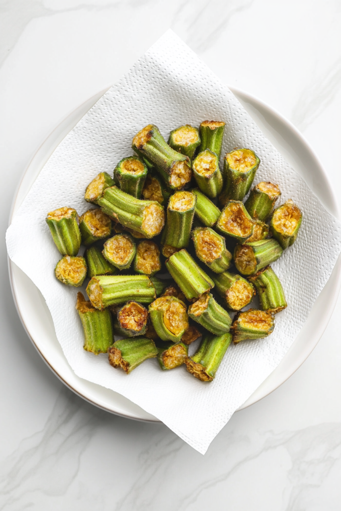 fried-okra-draining-on-paper-towel-on-white-ceramic-plate-marble-top-4224757-683x1024