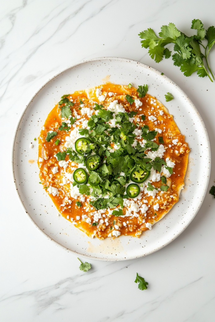 garnishing-huevos-rancheros-with-cilantro-jalapeno-cotija-white-marble