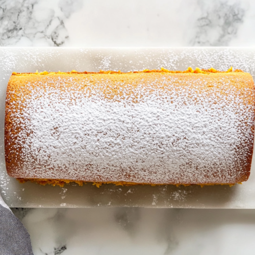 honeyed-pumpkin-roll-sliced-and-dusted-on-white-ceramic-plate
