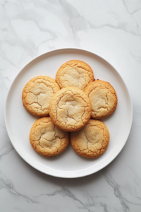 This image shows a top-down view of warm Earl Grey cookies on a tray, with a round metal cutter placed around one cookie to shape it on a white marble countertop.
