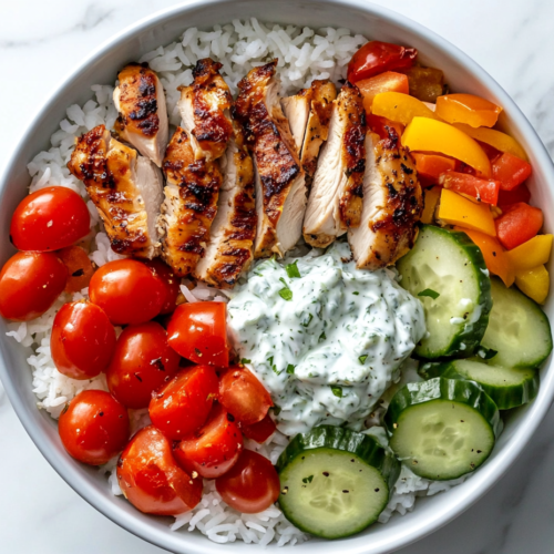 serving-greek-chicken-rice-bowl-assembled-on-white-marble