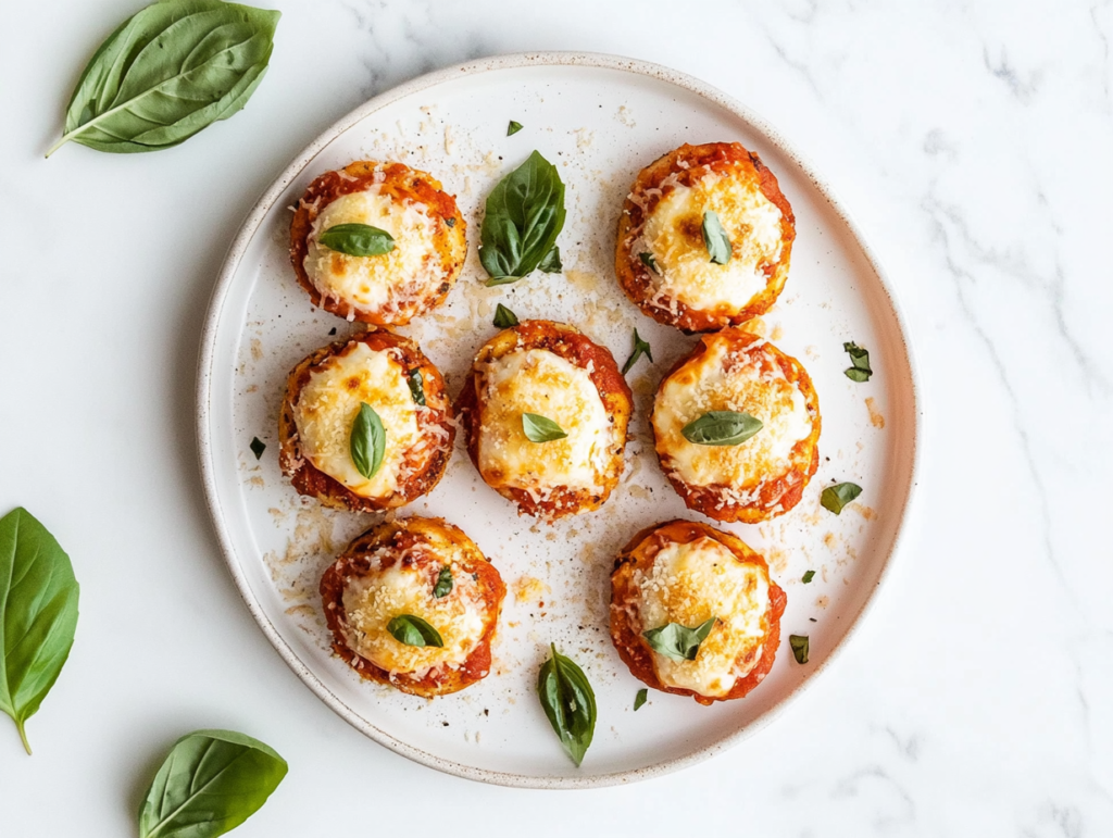 serving-keto-chicken-parmesan-on-white-ceramic-plate-with-basil-garnish