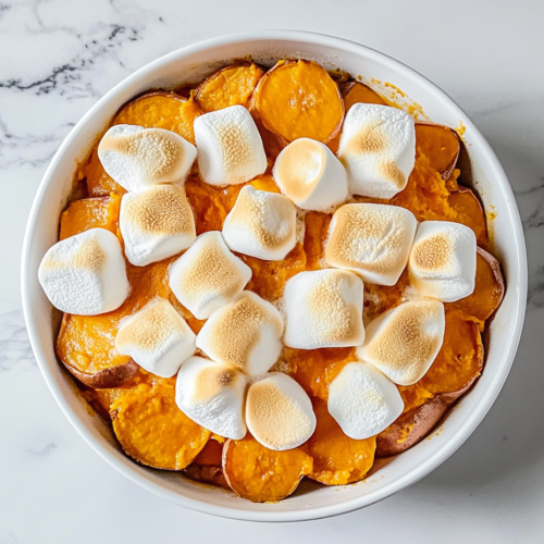 serving-mushy-sweet-potatoes-with-melted-marshmallows-on-white-ceramic-plate