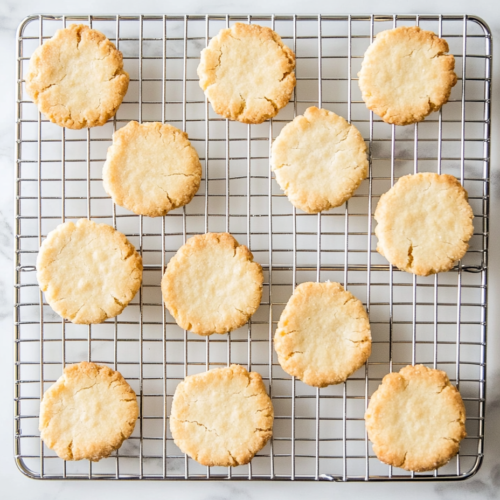 This image shows a top-down view of a large clear glass bowl on a white marble countertop, holding creamed butter and sugar with a silver electric hand mixer resting inside the fluffy mixture.