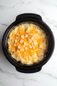 sprinkling-crushed-crackers-over-creamy-crockpot-potatoes