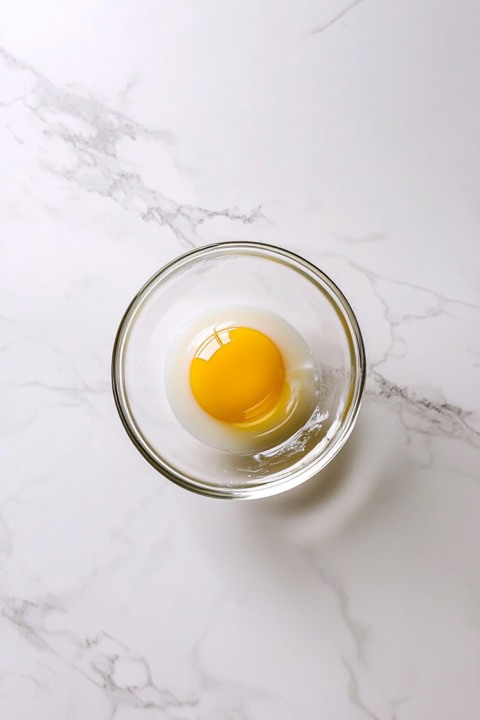 Top-down shot of a small clear glass bowl on a white marble countertop, containing milk, vegetable oil, and egg whisked together into a pale yellow mixture, soft natural light, no background clutter, photo taken with iPhone 16 Pro Max. --ar 4:6