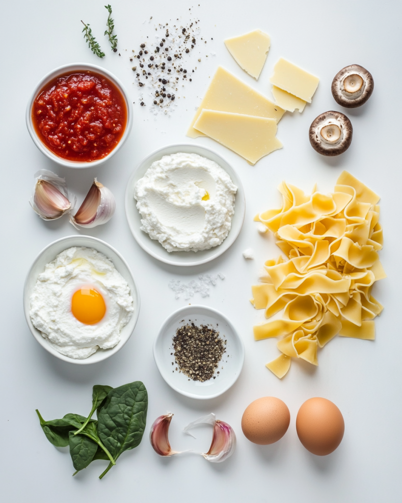 Mushroom and Spinach Lasagna Rolls Ingredients