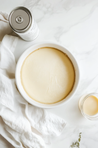 preparing-round-cake-pan-with-butter-and-parchment-on-white-marble