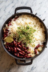 adding-rice-and-beans-to-dutch-oven-with-aromatics