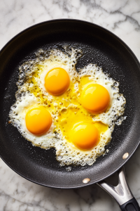 beaten-egg-yolks-setting-in-center-of-black-skillet