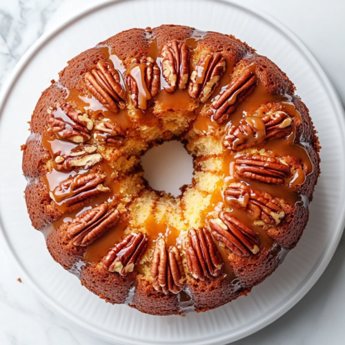 butter-pecan-pound-cake-on-white-marble-with-glaze-and-pecans