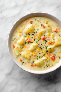 chowder-served-in-white-bowl-on-marble-cooktop